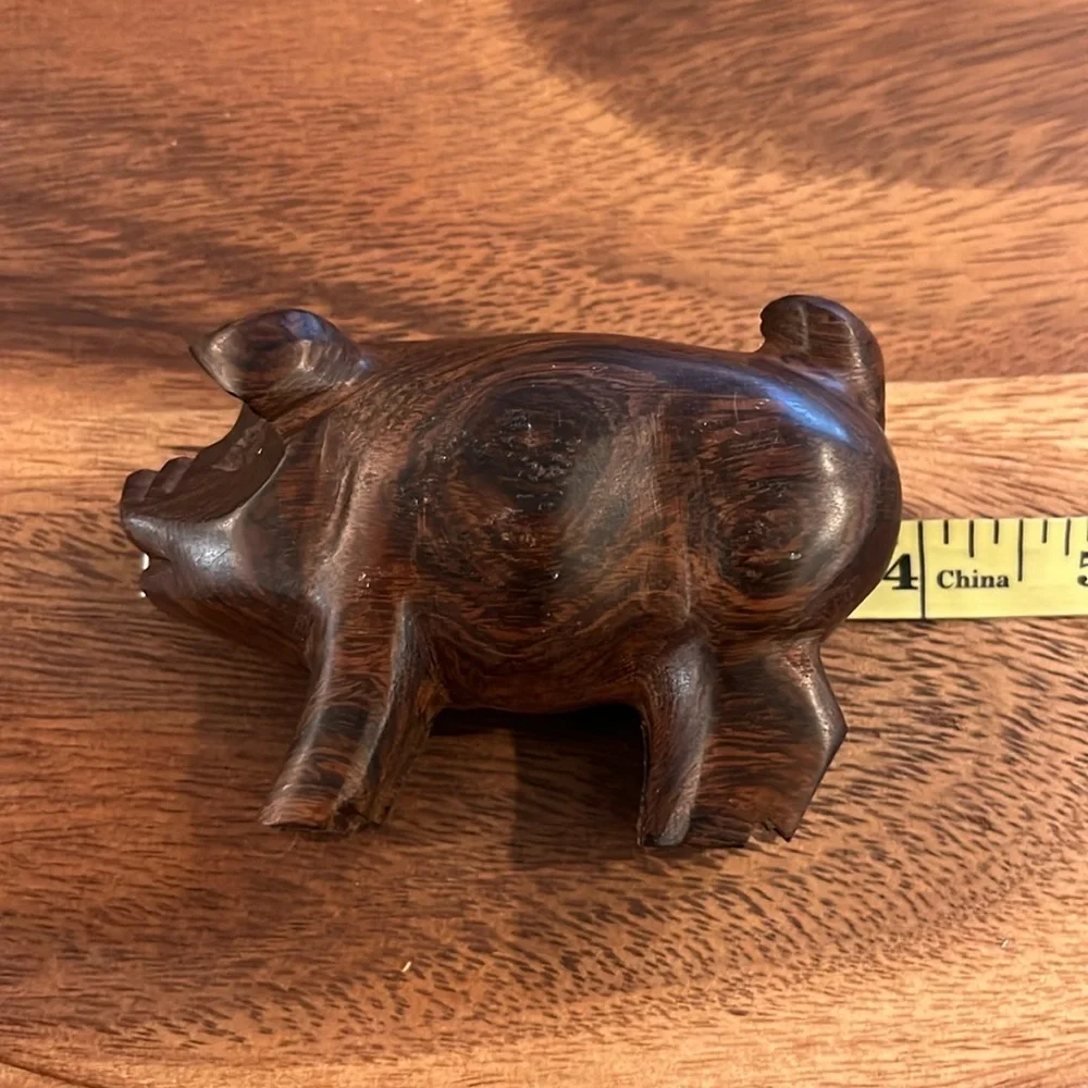 Vintage Hand-Carved Wood Pig Figurine Solid Hardwood Folk Art Decor - Picture 7 of 8